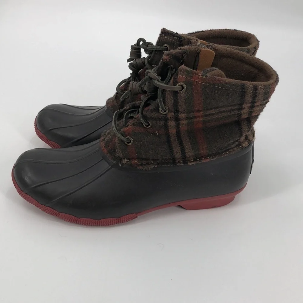 Sperry Wool Plaid Tartan Salt Water Duck Boots Size 8M STS95922 Zipper, Laces